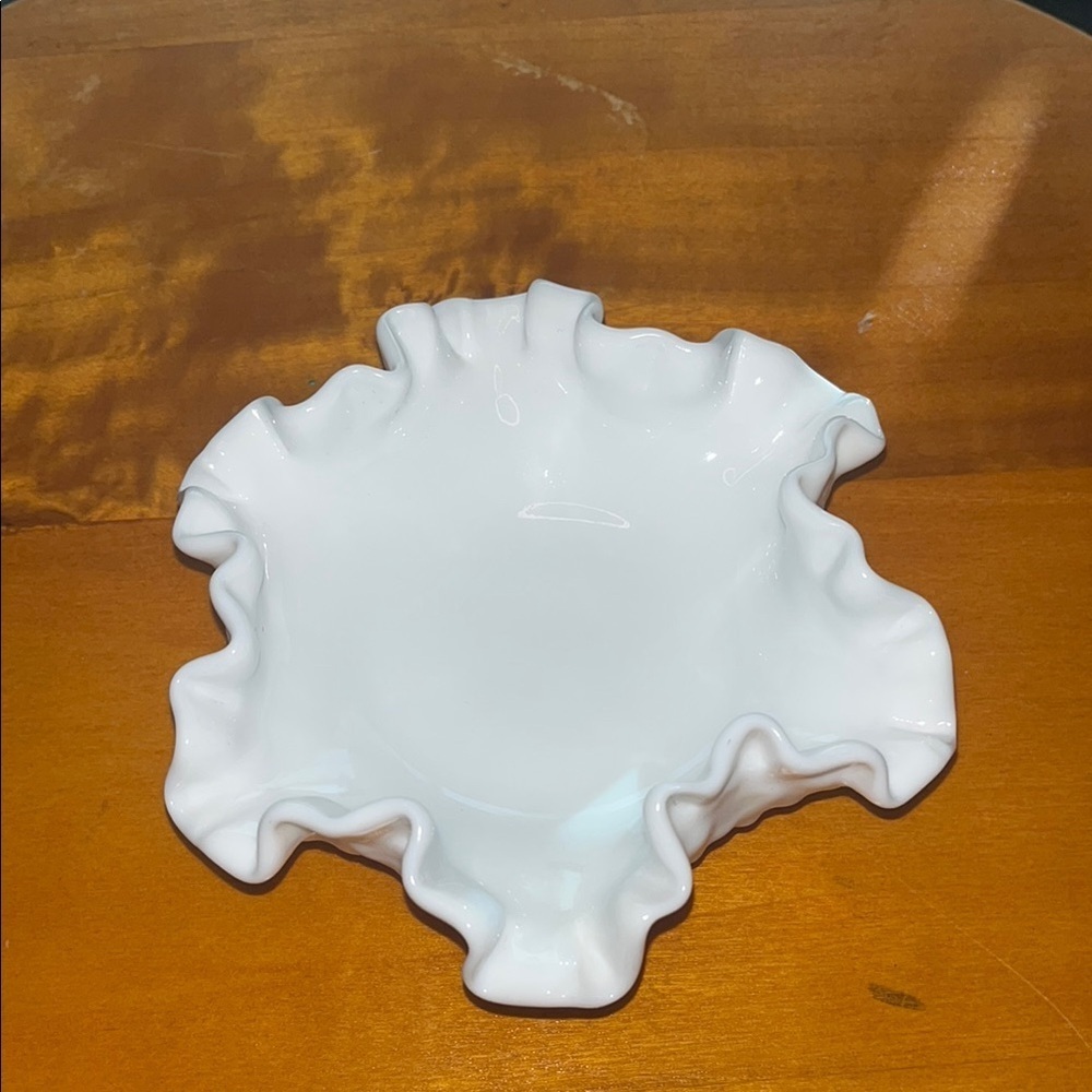 Fenton White Ruffled Ceramic Bowl